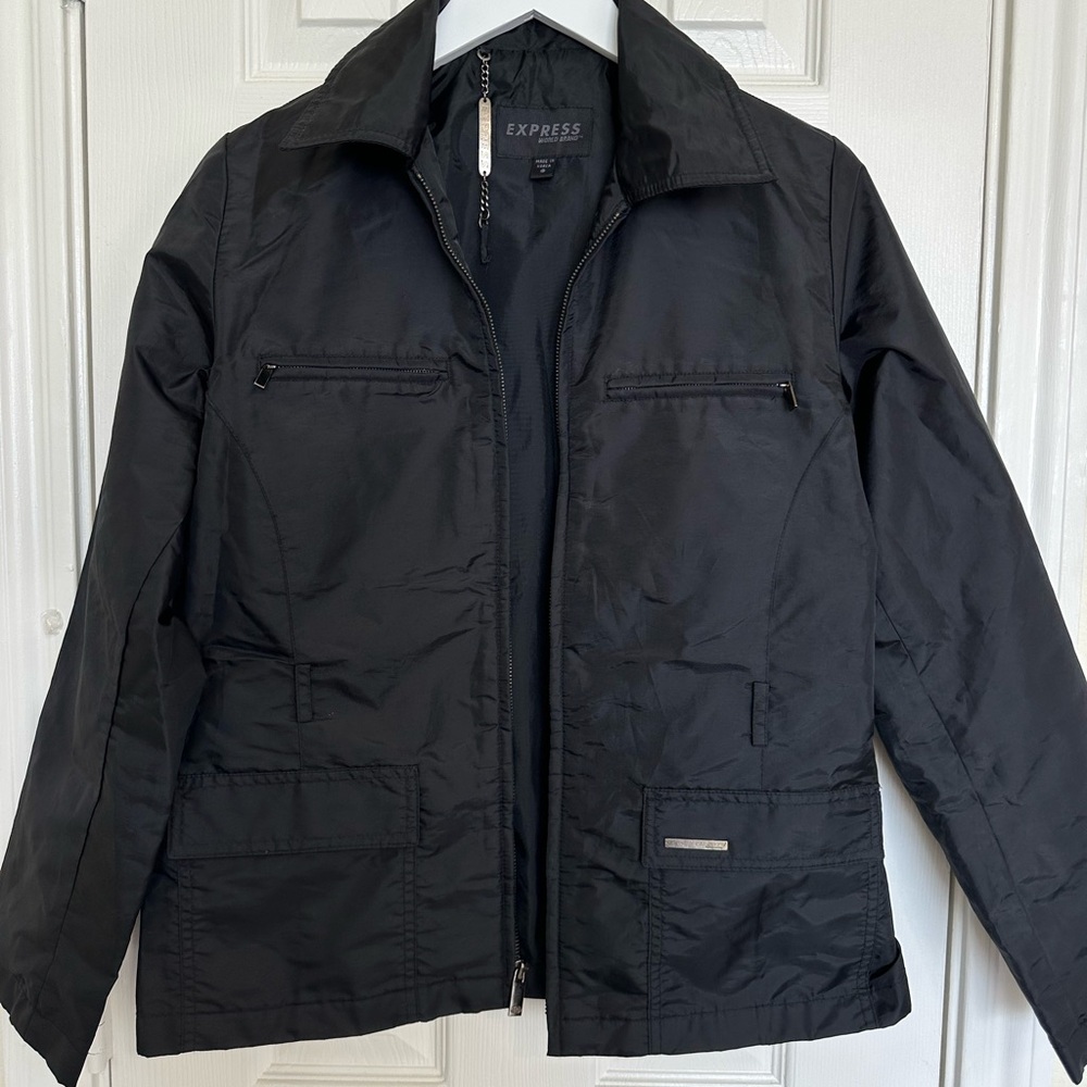 Vintage Express Unisex Black Nylon Utility Jacket / Windbreaker / Raincoat - S